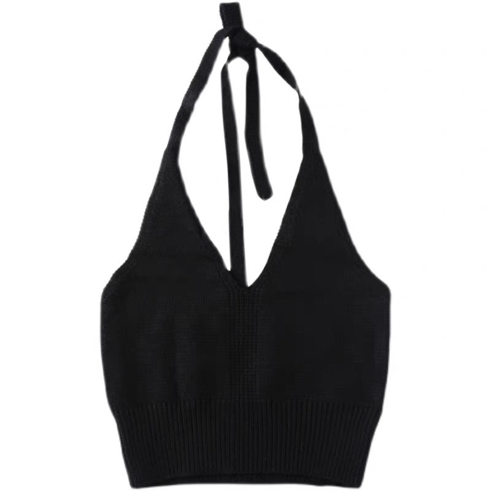Women’s Black tie neck boho sexy short tops XS